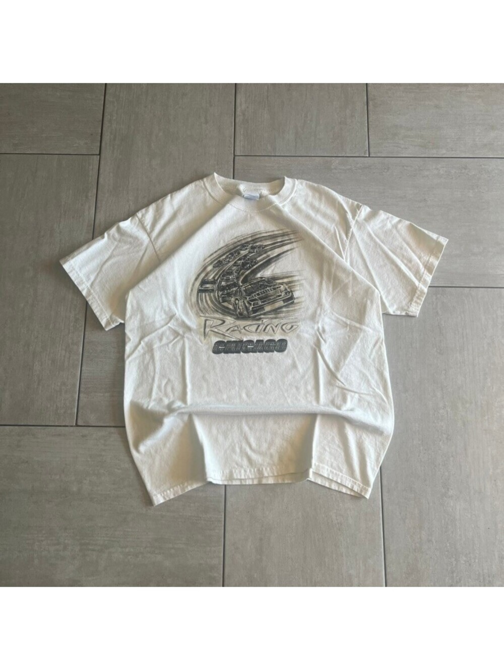 Vintage Gildan Ultra Cotton Racing Graphic T-Shirt Large White